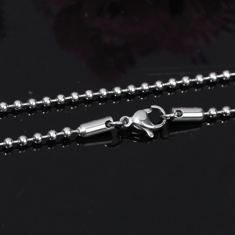 1 Silver Tone Stainless Steel Ball Chain with Lobster Claw Clasp for Jewelry Making, 20.5" long fch0395