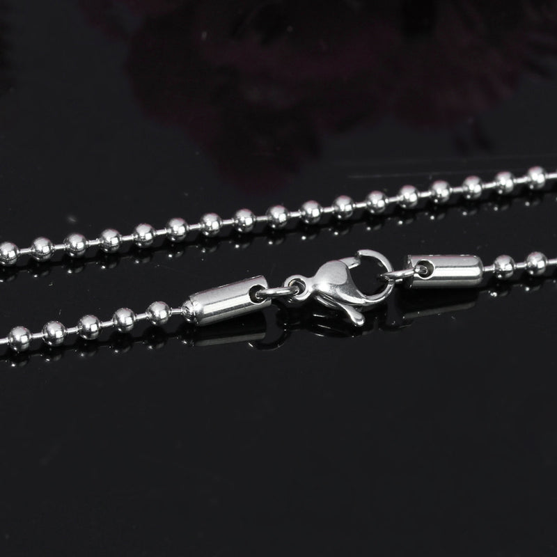 1 Silver Tone Stainless Steel Ball Chain with Lobster Claw Clasp for Jewelry Making, 24" long fch0401