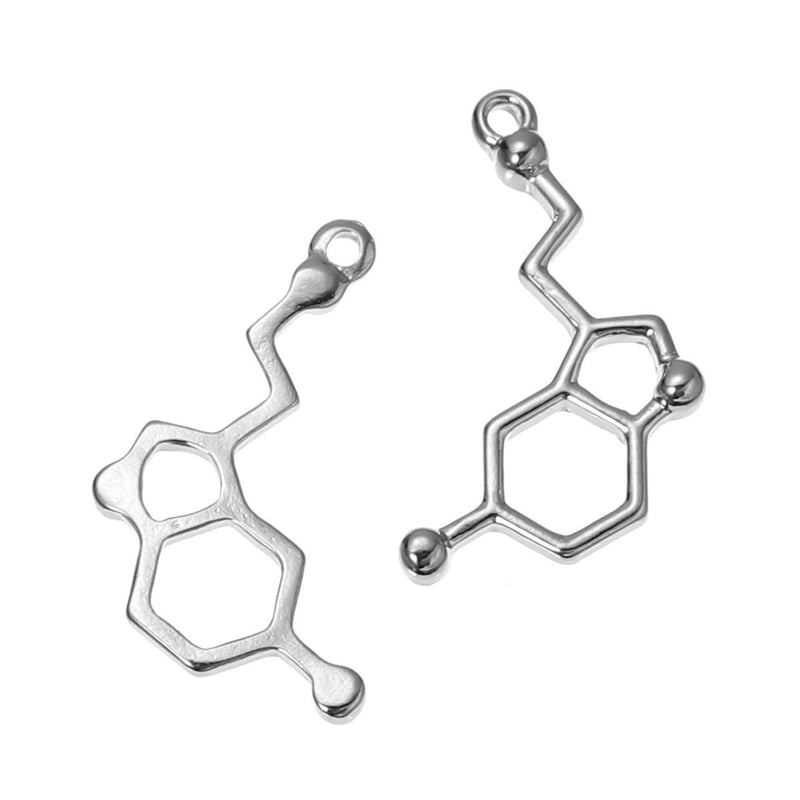 5 SEROTONIN Molecule Chemistry Charms, Silver Tone Charm Pendants, Science Charms, chs2324