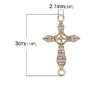 5 PINK Enamel and Light Gold Plated FANCY Cross with Rhinestones Connector Charms, chg0383
