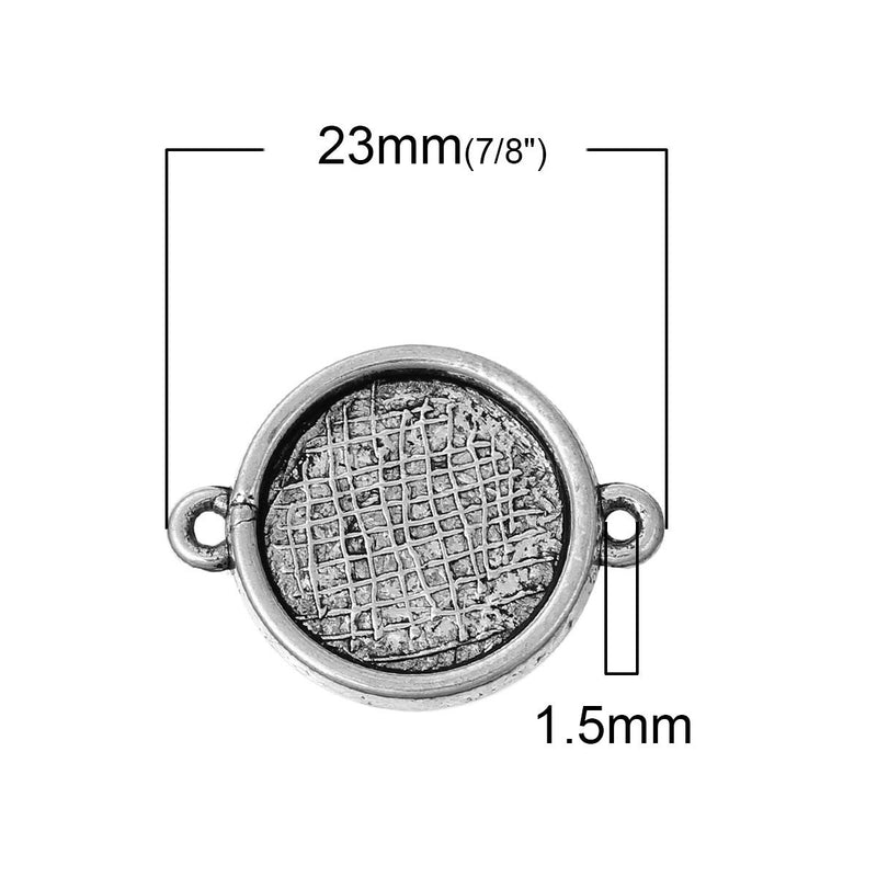 10 Antique Silver Connector Charms Bezel Trays, fits 14mm cabochon, chs2327