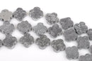 4 DRUZY Beads, QUATREFOIL Shape, Metallic SILVER with Sparkly Crystals, Natural Druzy Quartz Beads, flat back cabochons,  12mm gdz0150