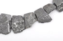 Titanium Quartz Gemstone Beads, SILVER METALLIC, Trapezoid shape top drilled pendant beads, 28-45mm tall, full strand, 16-17 beads gqz0091