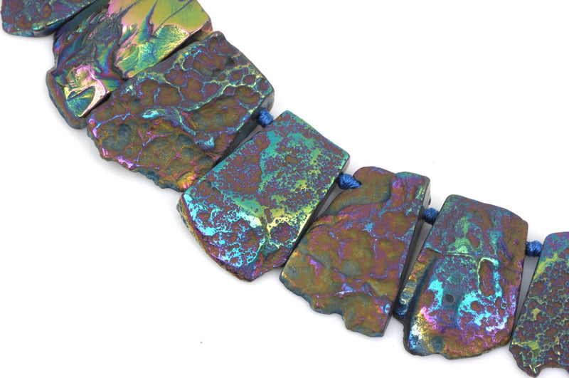 Titanium Quartz Gemstone Beads, RAINBOW METALLIC, Trapezoid shape top drilled, 28-45mm tall, full strand, 16-17 beads gqz0093