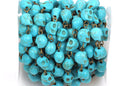 11 feet spool TURQUOISE HOWLITE SKULL Bead Rosary Chain, gemstone chain, bronze gold links, 10mm skull gemstone beads, fch0370b