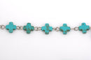 13 ft (4.33 yards) spool TURQUOISE HOWLITE Maltese CROSS Bead Rosary Chain, gemstone chain, silver links, 8mm round gemstone beads, fch0373b