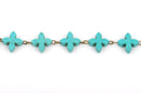 10 ft. spool TURQUOISE HOWLITE Fancy CROSS Bead Rosary Chain, gemstone chain, bronze gold links, 14mm gemstone beads, fch0376b