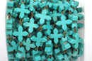 10 ft. spool TURQUOISE HOWLITE Fancy CROSS Bead Rosary Chain, gemstone chain, bronze gold links, 14mm gemstone beads, fch0376b