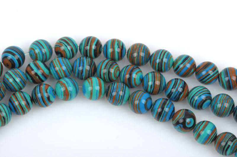 14mm Round BLUE GREEN SWIRL Beads, Composite Stone, full strand, about 29 beads, gmx0043