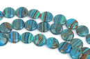 20mm Round Coin BLUE GREEN SWIRL Beads, Composite Stone, full strand, 20 beads, gmx0054