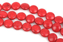 14mm RED Howlite Round Coin Beads, full strand, 27 beads, how0444