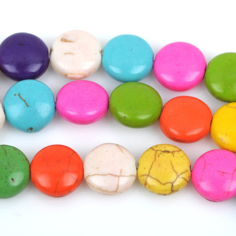 14mm MIXED COLORS Howlite Round Coin Beads, full strand, 27 beads, how0446
