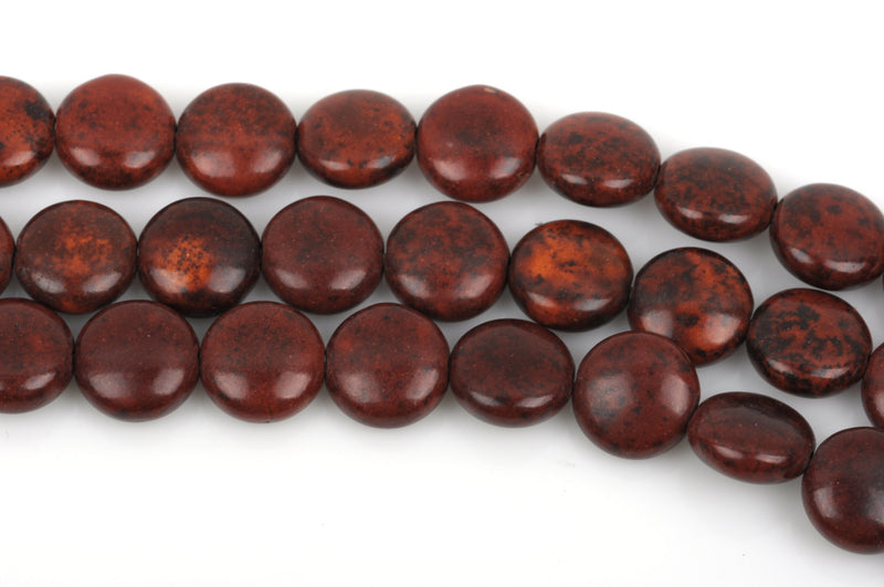 12mm CHOCOLATE BROWN Howlite Round Coin Beads, full strand, 33 beads, how0453
