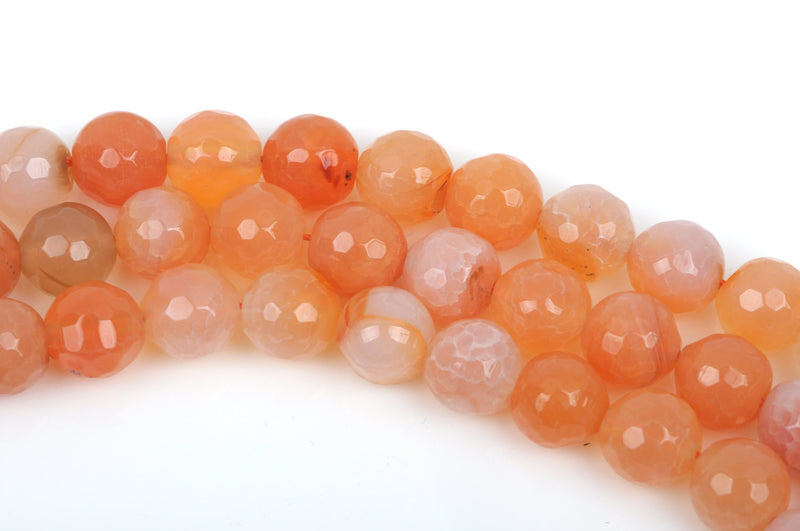 6mm Round Faceted PEACH ORANGE AGATE Beads, full strand,  Natural Gemstones, about 62 beads, gag0247