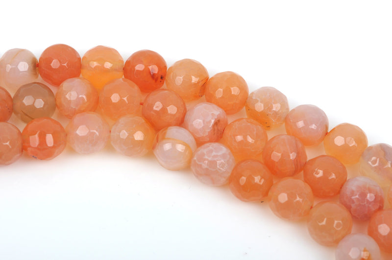 6mm Round Faceted PEACH ORANGE AGATE Beads, full strand,  Natural Gemstones, about 62 beads, gag0247