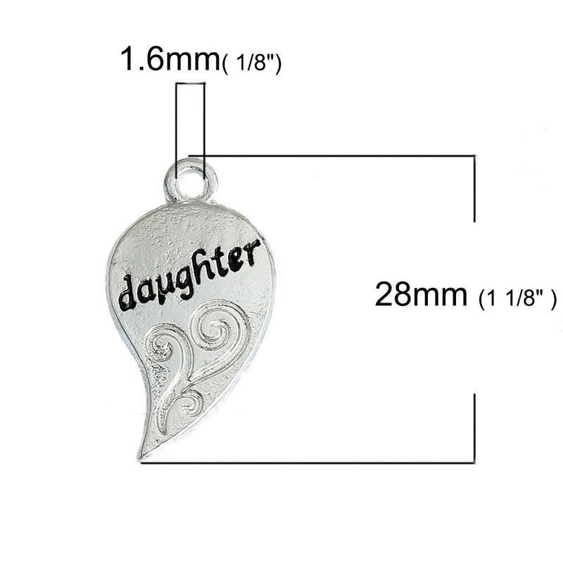2 Sets Silver MOTHER and DAUGHTER Heart Charm Pendants  chs2313