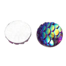 12mm MERMAID FISH SCALE Cabochons, Round Resin Metallic, purple iridescent,  100 pieces, 1/2"  cab0497b