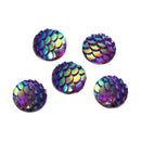 12mm MERMAID FISH SCALE Cabochons, Round Resin Metallic, purple iridescent,  10 pieces, 1/2"  cab0497a