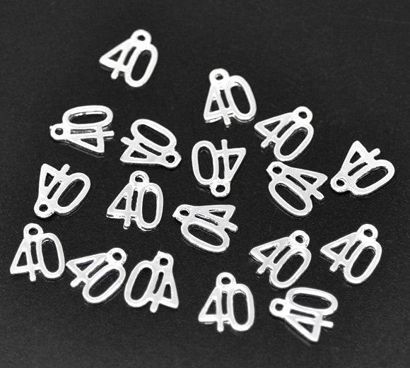 6 Number 40 Charms, Silver Plated Pendants, number forty, chs2316