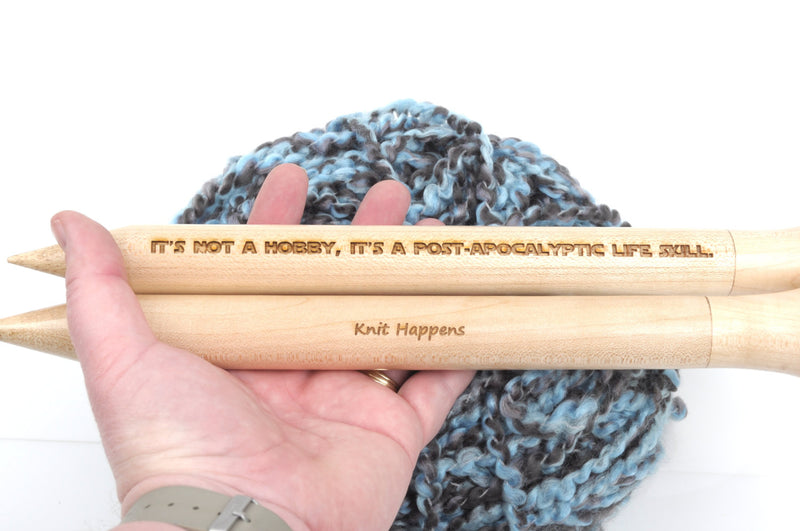 Giant KNITTING NEEDLES, Size 50, Chunky Personalized Engraved Pair Maple Wooden Needles, you choose text, 12" long, 25mm diameter, knt0094