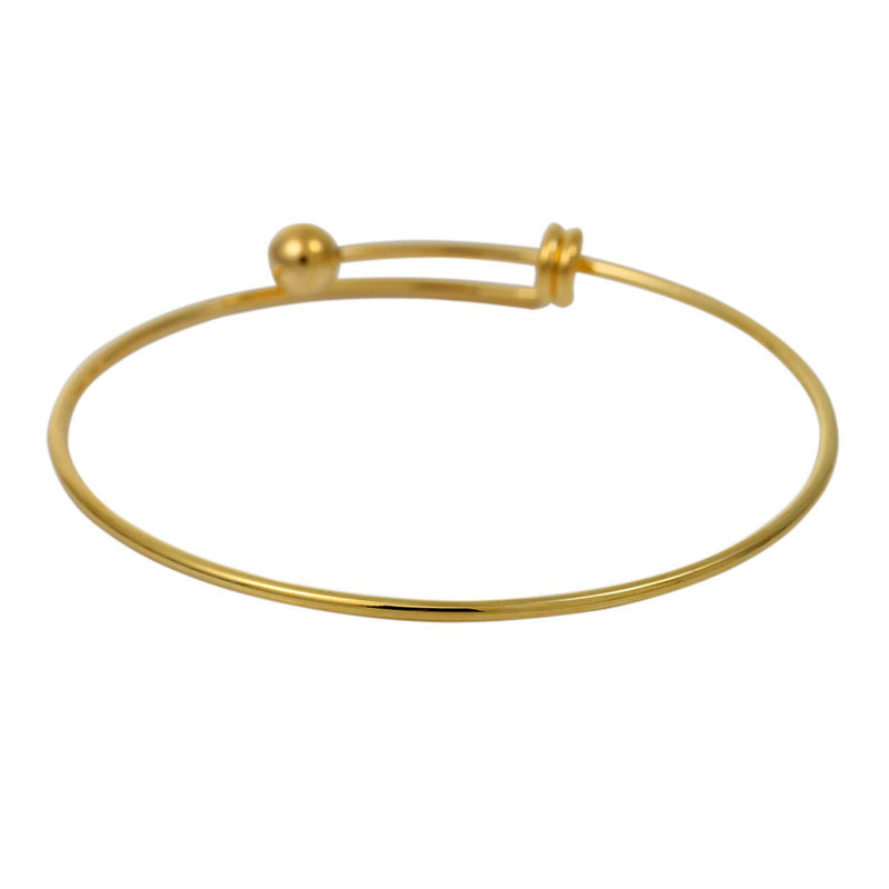 10 Gold Plated Bangle Charm Bracelet, adjustable size expands to fit medium to large wrist, thick 14 gauge, 8-5/8" 22cm, fin0523