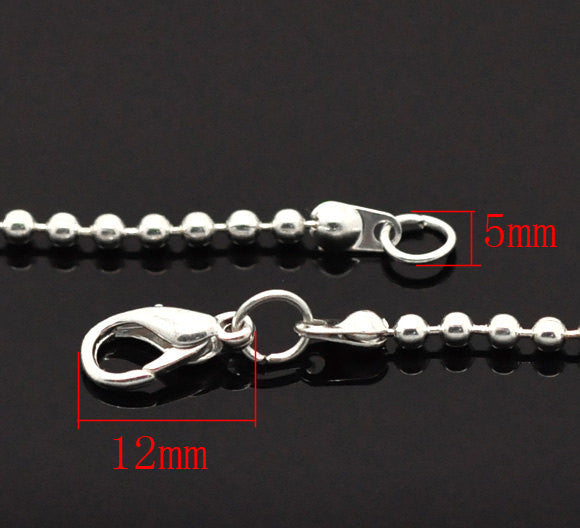 12 Silver Plated BALL CHAIN Necklaces, lobster clasp, 30" long 2.4mm, FCH0388