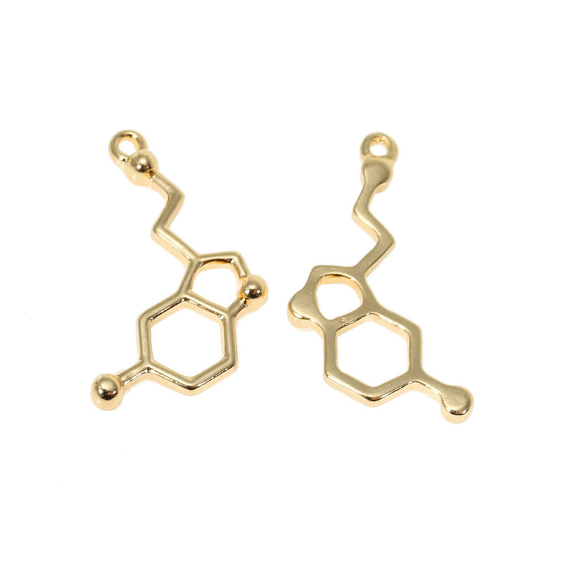5 SEROTONIN Molecule Chemistry Charms, Gold Plated Charm Pendants, Science Charms, chg0389
