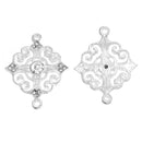 5 SILVER PLATED Brass Filigree, Rhinestone Connector Links, Charms, Pendants, Findings, 34x27mm, chs2328