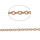 Thin Rose Gold Plated Cable Link Chain 5 meters (15 feet), Fine Chain, Light Rose Gold Bulk Chain, 3mm x 2mm, fch0393
