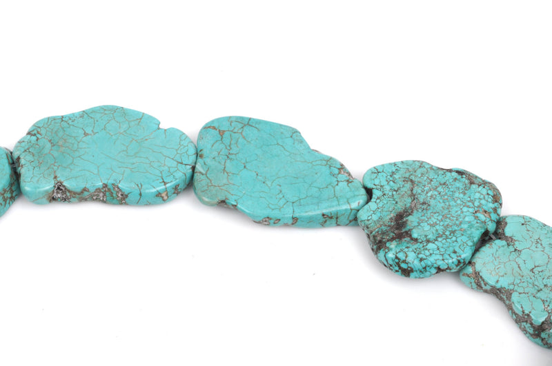 TURQUOISE BLUE HOWLITE Slab Shape Gemstone Beads, magnesite, about 3/4" to 1-1/8" full strand, about 16-18beads, how0536