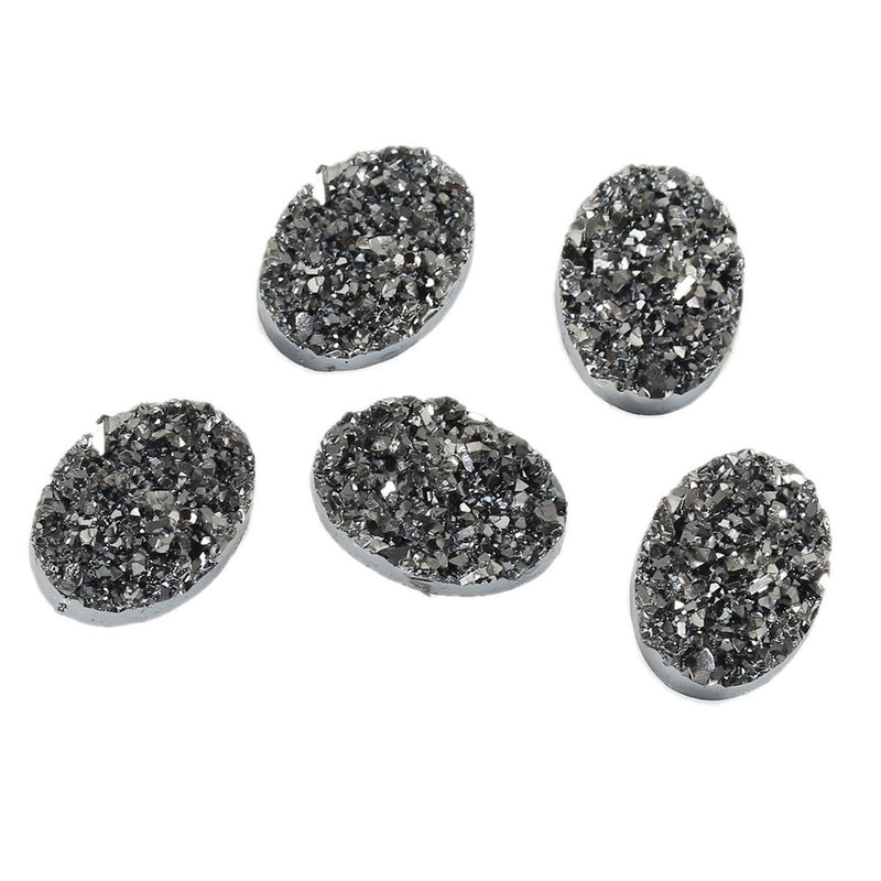 10 Oval Resin Metallic Silver DRUZY CABOCHONS, faux druzy, 18x13mm  cab0411