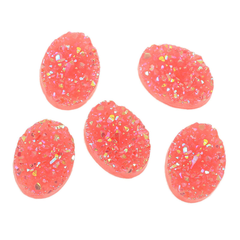 10 Oval Resin AB Coral Pink DRUZY CABOCHONS, faux druzy, 18x13mm  cab0413