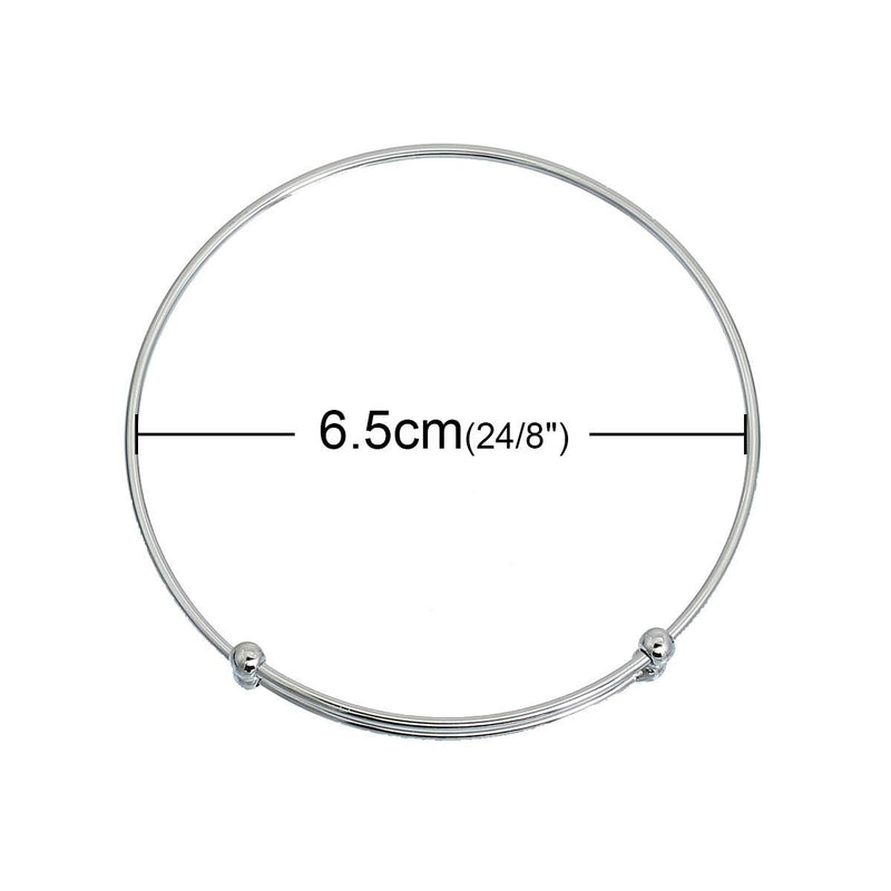 5 SILVER Bangle Charm Bracelet, copper base, adjustable size expandable, fits medium to large wrist, thick 14 gauge, 8-1/4" fin0526