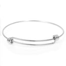 5 SILVER Bangle Charm Bracelet, triple wrap adjustable size, expandable, fits medium to large wrist, thick 14 gauge, 8-1/4" fin0527