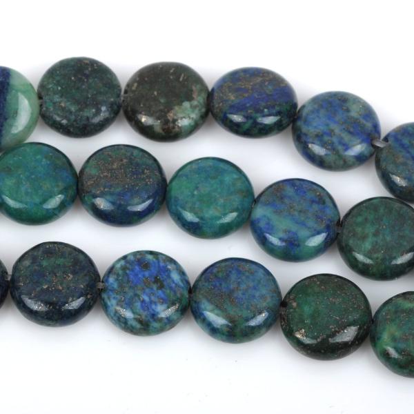 12mm AZURITE MALACHITE CHRYSOCOLLA Coin Beads, Round Flat Coin Gemstone Beads, full strand, about 34 beads, gmx0056