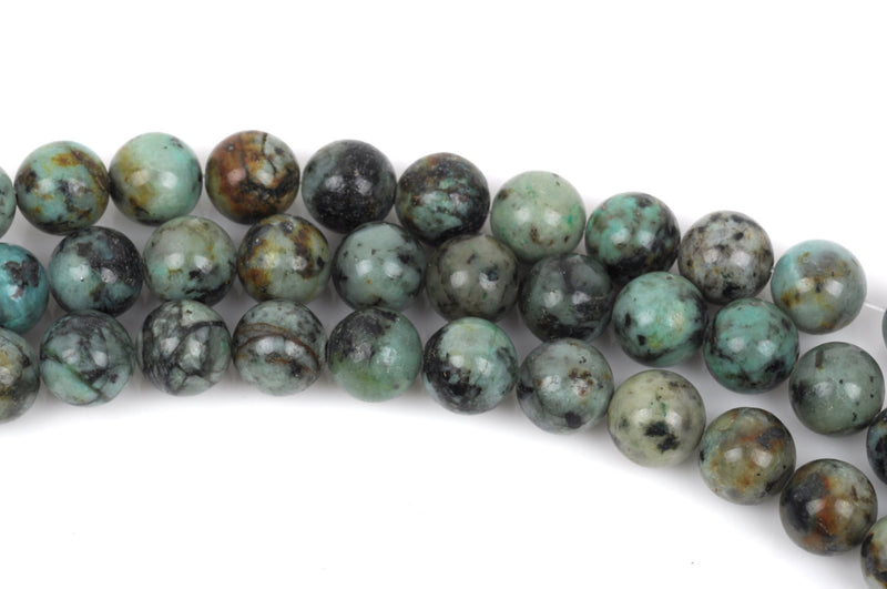 10mm AFRICAN TURQUOISE Round Gemstones Beads, green and black, full strand, about 37 beads, gms0013