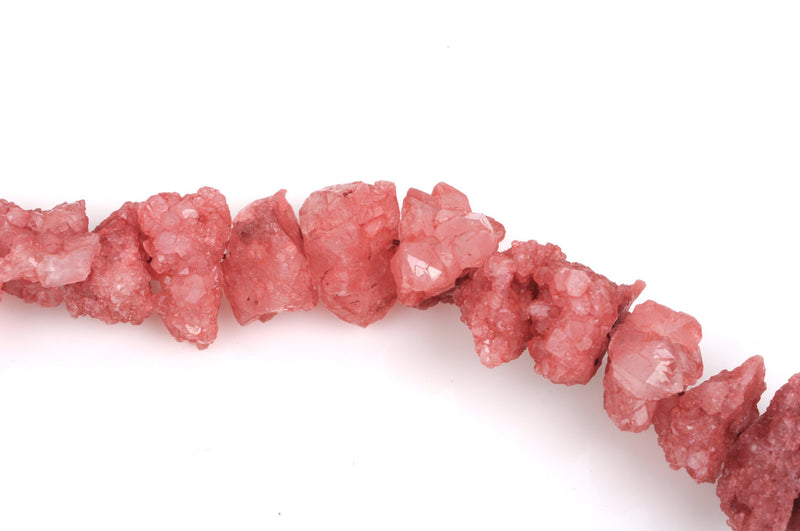 Druzy Quartz Nugget Beads, gemstone beads, agate geode beads, ROSE PINK, half strand, gdz0164