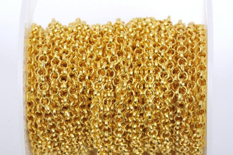 1 yard (3 feet) Bright Gold Plated Rolo Chain, Round Rolo Links are 3mm, fch0400a