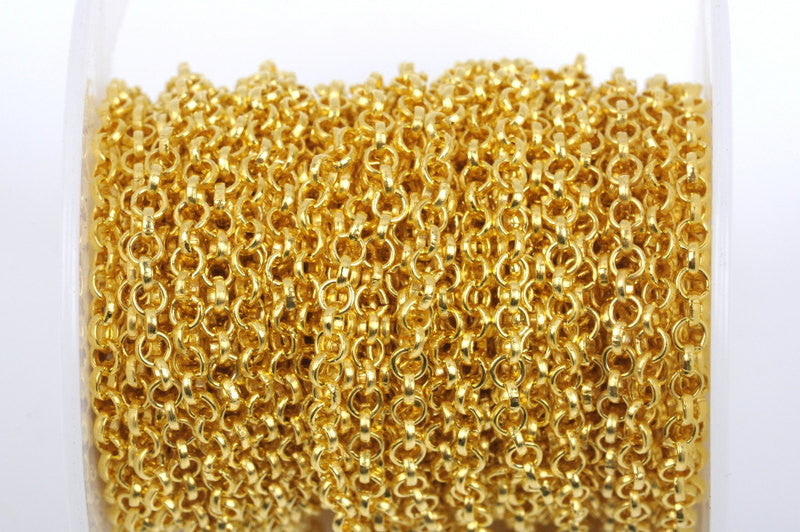 10 meters (32+ feet) Bright Gold Plated Rolo Chain, Round Rolo Links are 3mm, fch0400b