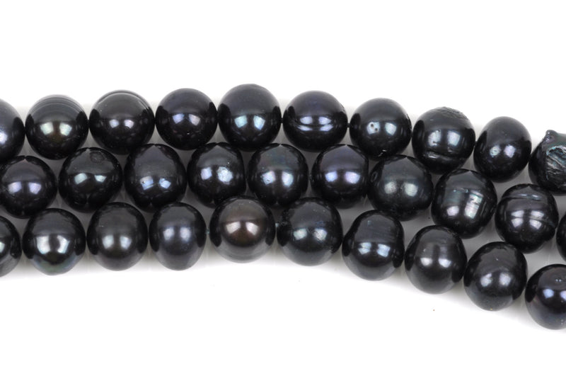 7mm to 8mm Cultured Freshwater Round Potato Pearls, Black with Peacock Sheen, full strand, about 55-56 beads, gpe0035