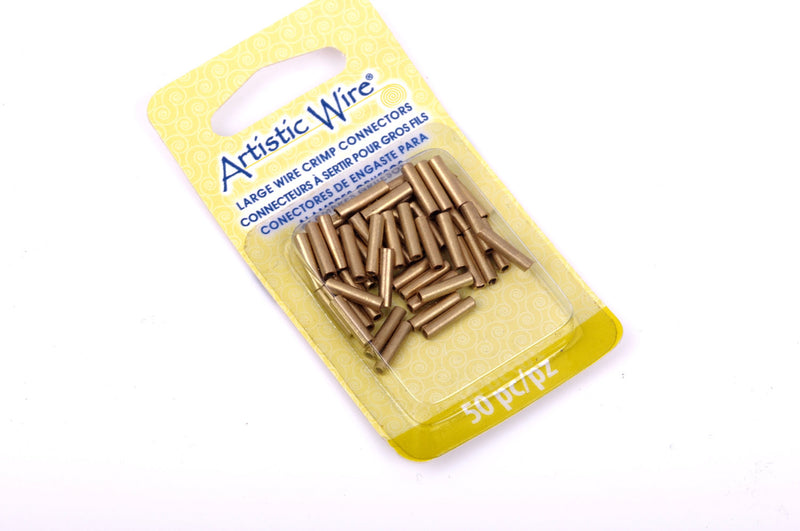10mm Brass Large Wire Crimp Tube Connectors, Artistic Wire, Use with 12 gauge (2.1mm) wire, gold color, 50 pcs, fin0531