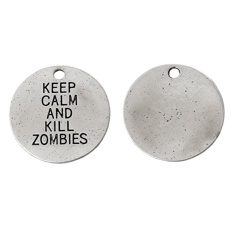5 Large KEEP CALM And Kill Zombies Circle Disc Medallion Charm Pendants, 20mm,  chs2346
