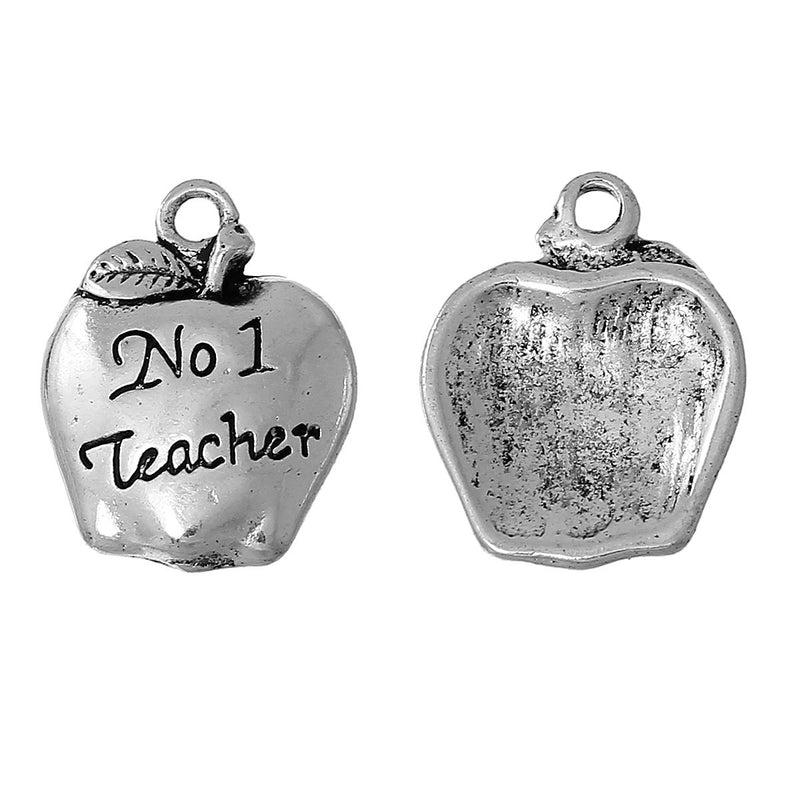 10 TEACHER APPLE Charm Pendants, No. 1 Teacher stamped charms, teacher appreciation, teacher gift, 18x14mm,  chs2347