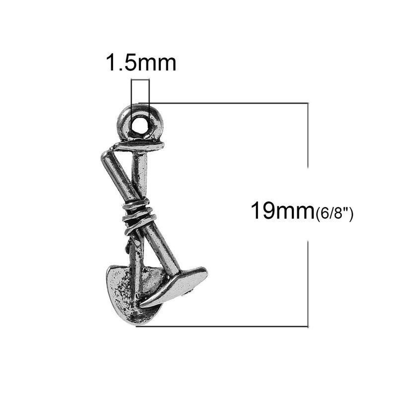 10 GARDENING Theme Charm Pendants, Shovel and Hoe Tools, 19x9mm, chs2350