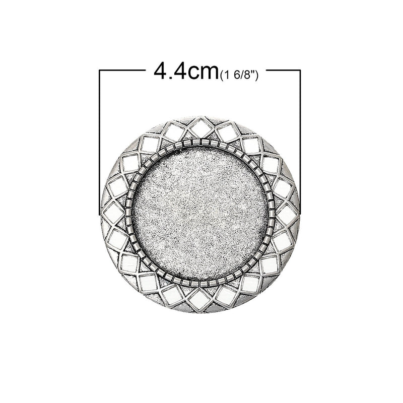 5 Antiqued Silver Brooch Pin with Bezel Cabochon Tray, 1-1/8" Bezel Tray (fits 30mm) pin blanks, pin0099