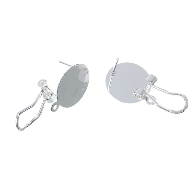 10 Post Earring Blanks with Clip On Back, silver plated metal  (5 pairs), fits 15mm cabochon, fin0541