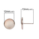 10 (5 pairs) ROSE GOLD cabochon bezel setting earring post components, fits 12mm round inside bezel, fin0542