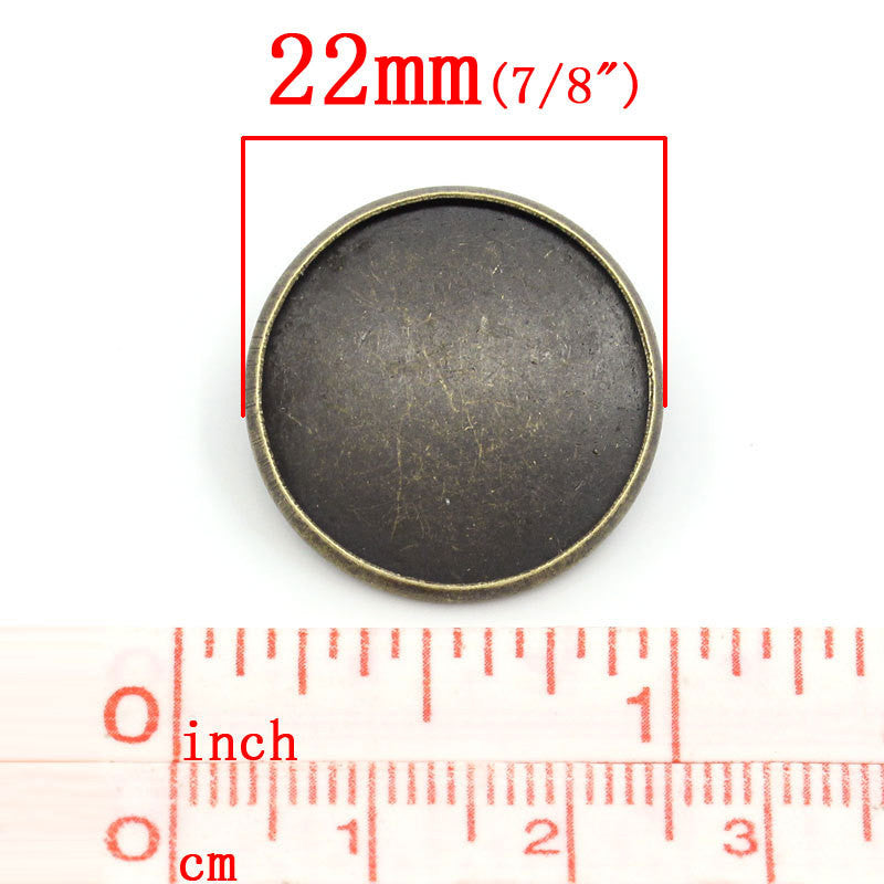 10 Bronze Brooch Pins with Bezel Cabochon Tray, 3/4" Bezel Tray (fits 20mm) pin backs, pin blanks, pin0101