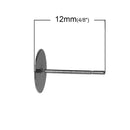 200 Gunmetal Post Earring Blanks, includes Rubber Stopper backers,  (100 pairs), fits 8mm round cabochon, fin0545b