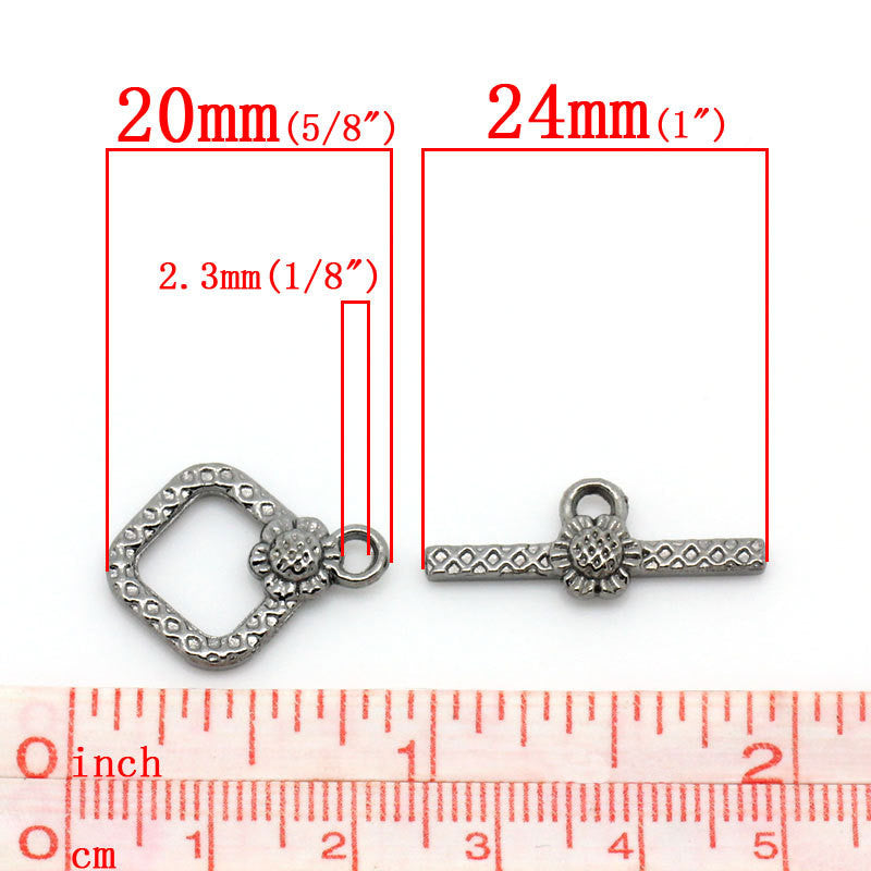 10 sets Gunmetal Toggle Clasps  DAISY FLOWER Design, fcl0185